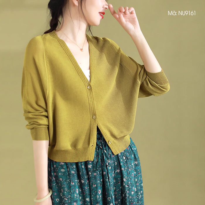 Áo khoác cardigan linen dệt kim dài tay cổ V - NU9161