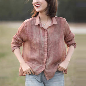 Áo sơ mi linen dài tay cổ đức che khuy - NU10014