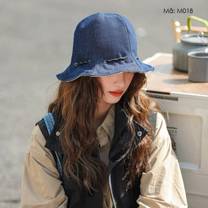 Mũ denim retro vành rộng dây rút - M018