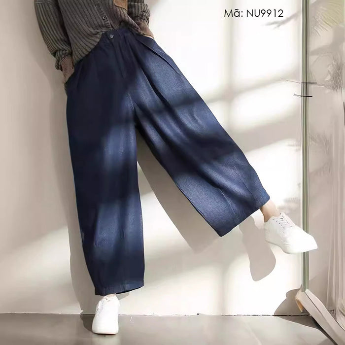 Quần baggy denim lưng thun khuy cài xếp ly - NU9912