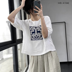 Áo T-shirt tay lửng cổ tròn - A1542