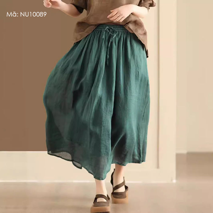 Chân váy linen retro lưng thun cột dây hai lớp - NU10089