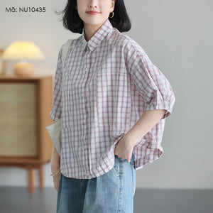 Áo sơ mi ngắn tay cổ đức kẻ caro hai túi vuông - NU10435