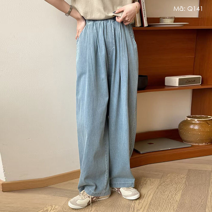 Quần baggy denim lưng thun ống đứng hai túi chéo - Q141