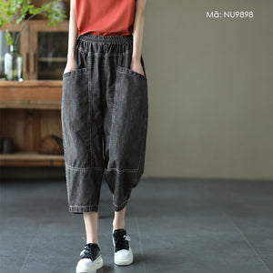 Quần baggy denim lửng lưng thun hai túi ngang - NU9898