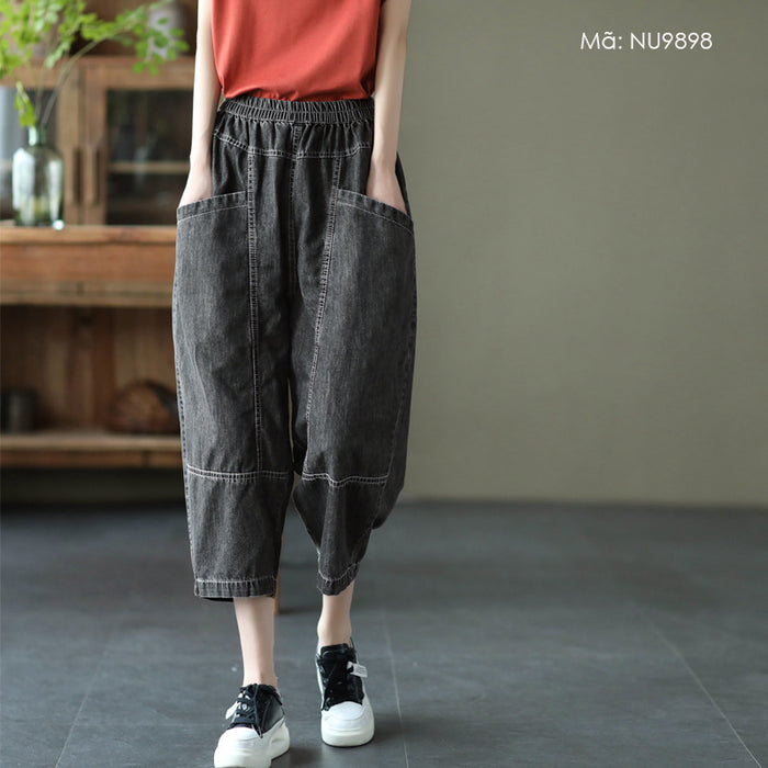 Quần baggy denim lửng lưng thun hai túi ngang - NU9898