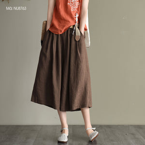 Quần baggy lửng linen lưng thun ống rộng kèm thắt lưng - NU8763