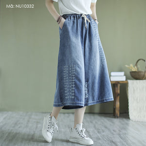 Quần baggy denim lửng lưng thun thêu những ngôi sao - NU10332