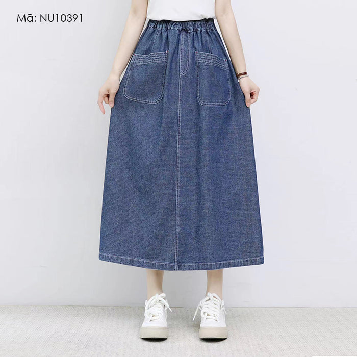 Chân váy denim lưng thun túi vuông chéo - NU10391