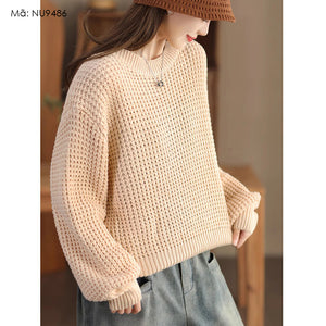 Áo len đan bện thừng dài tay cổ tròn form rộng - NU9486