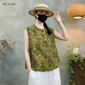 Áo sơ mi sát nách cổ tròn in retro - A1549