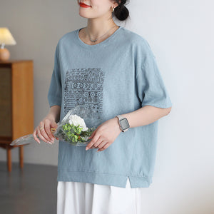 Áo T-shirt ngắn tay cổ tròn in trừu tượng ô vuông - A850