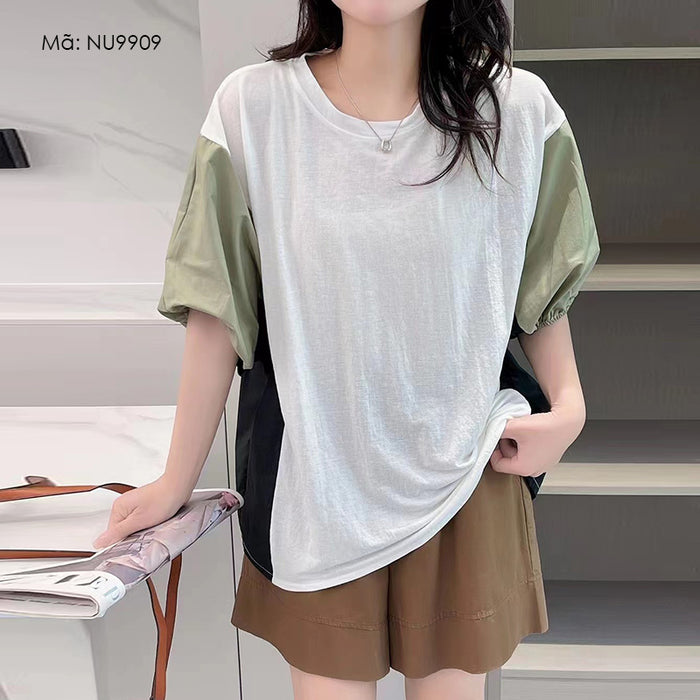 Áo T-shirt ngắn tay cổ tròn phối mảng màu - NU9909