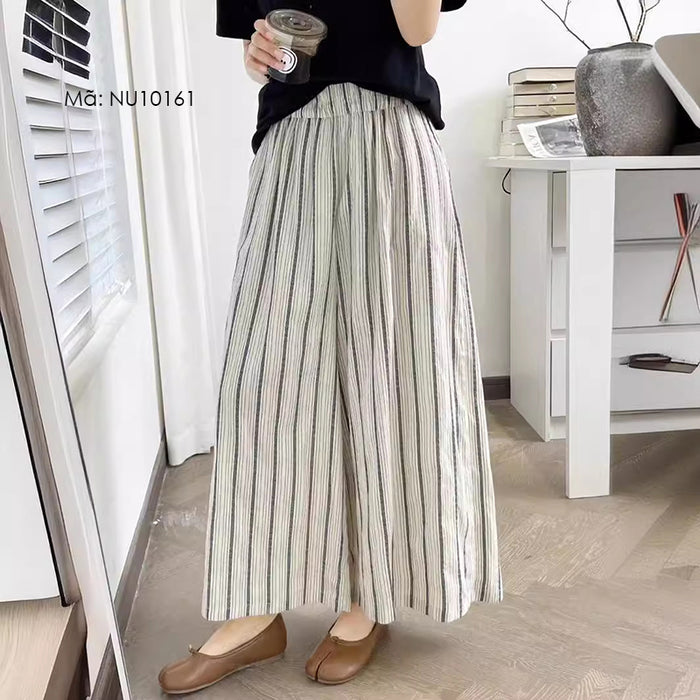 Quần baggy linen lưng thun ống rộng kẻ sọc quả trám - NU10161