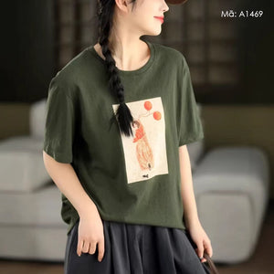 Áo T-shirt ngắn tay in cô gái - A1469
