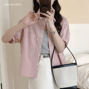Áo sơ mi Slim Fit ngắn tay cổ đức hai túi - NU10073