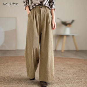 Quần baggy nhung tăm lưng thun khuy cài ống đứng - NU9336