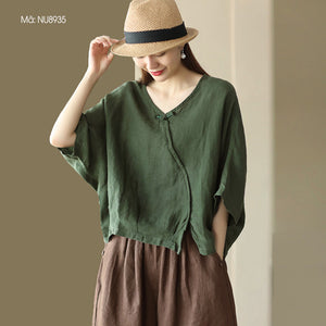 Áo sơ mi linen ngắn tay cánh dơi một khuy vải - NU8935