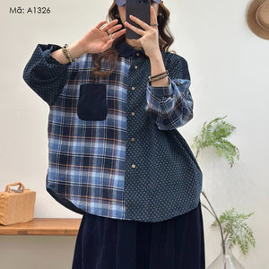 Áo sơ mi dài tay phối caro ngôi sao - A1326
