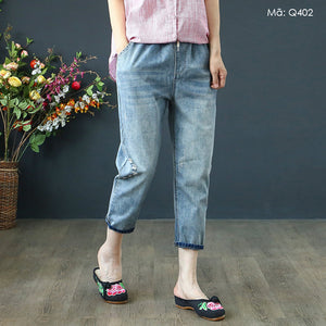 Quần baggy denim lửng hai túi chéo - Q402