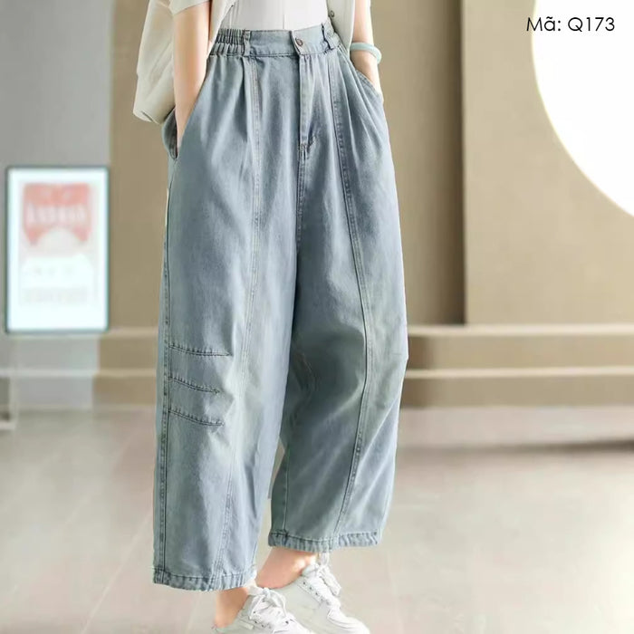 Quần baggy denim lưng thun khuy cài hai túi chéo - Q173