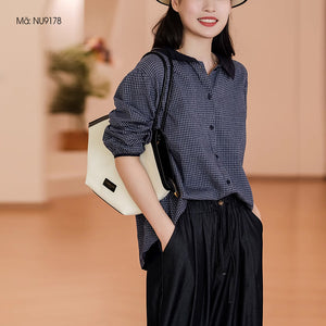 Áo sơ mi dài tay cổ cánh sen kẻ sọc caro - NU9178