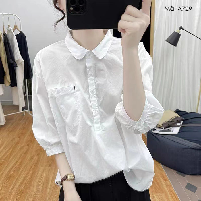 Áo sơ mi tay lửng cổ pipi một túi - A729
