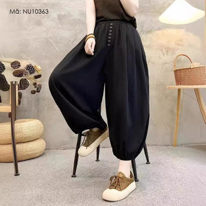 Quần baggy linen lưng thun ống bo chun đính nhiều khuy - NU10363