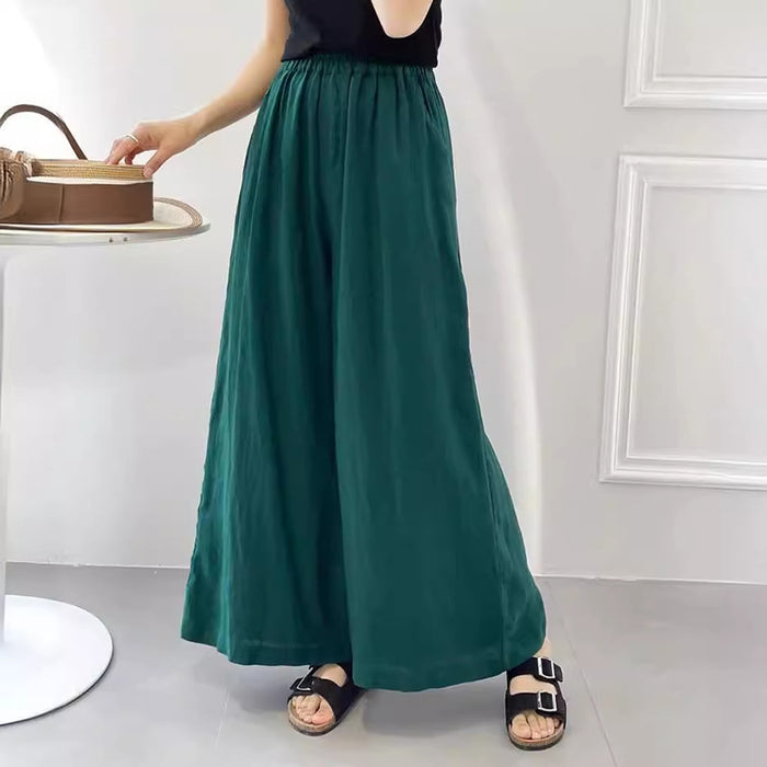 Quần baggy linen lưng thun ống rộng một màu - NU10201