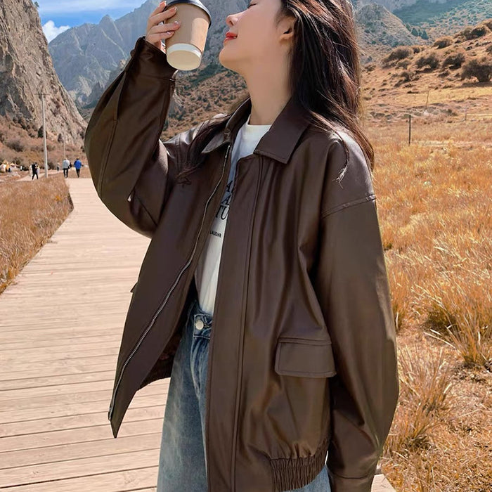 Áo khoác da jacket dài tay cổ đức hai túi vuông - A511