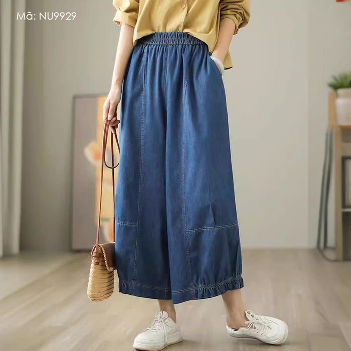 Quần baggy denim lưng thun ống rộng xếp ly - NU9929
