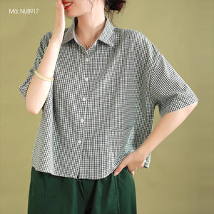 Áo sơ mi ngắn tay cổ đức kẻ caro một túi vuông - NU8917