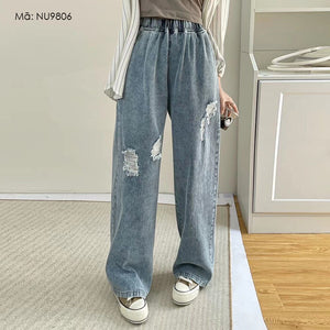 Quần baggy denim lưng thun ống đứng kiểu sờn rách - NU9806