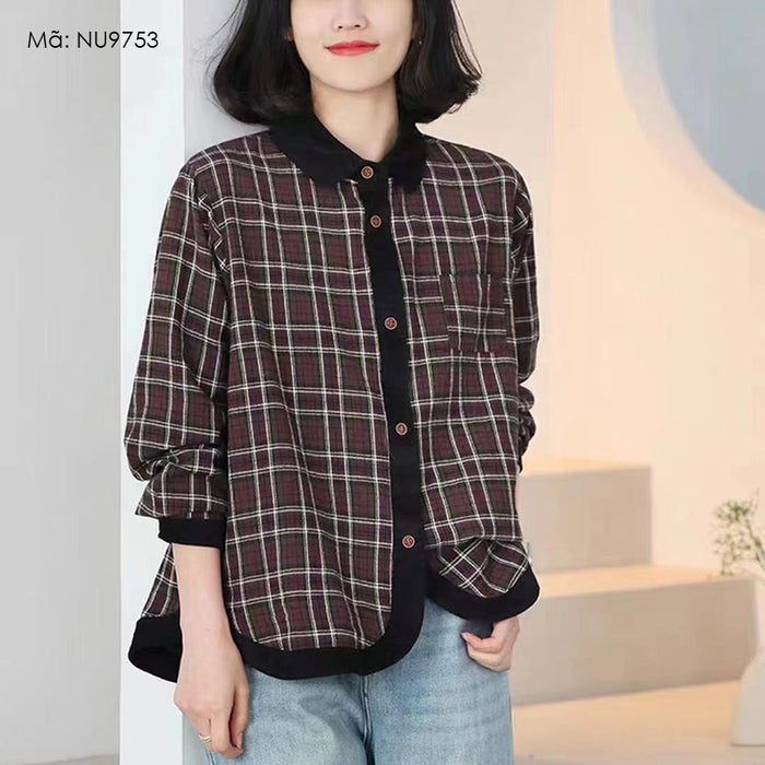 Áo sơ mi linen dài tay cổ pipi bo viền - NU9753