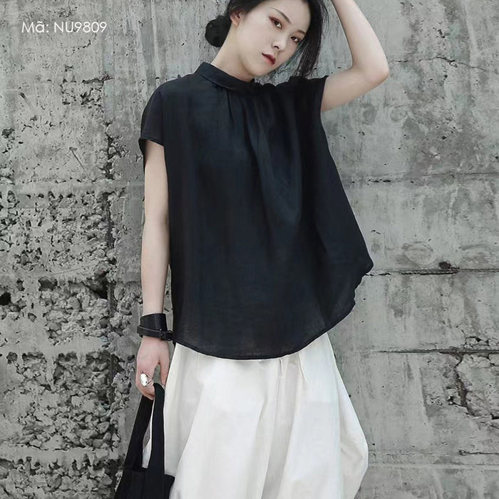 Áo sơ mi linen sát nách vạt mulet khuy cài sau cổ pipi - NU9809
