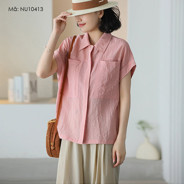 Áo sơ mi linen sát nách cổ đức hai túi vuông - NU10413