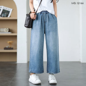 Quần baggy denim lửng ống đứng đơn sắc - Q166