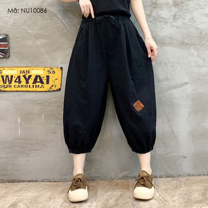 Quần baggy lửng lưng thun may xếp miếng vá - NU10086