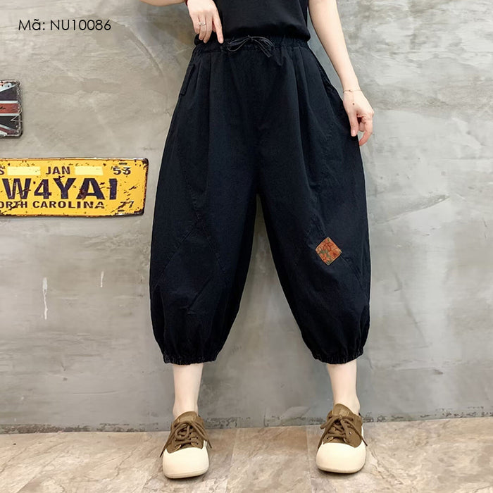 Quần baggy lửng lưng thun may xếp miếng vá - NU10086