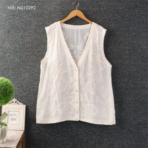 Áo sơ mi gile linen sát nách cổ V - NU10292