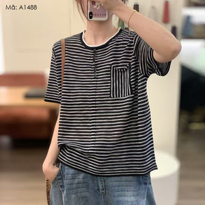 Áo T-shirt ngắn tay cổ tròn kẻ sọc - A1488