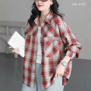 Áo sơ mi dài tay caro cổ đức - A1321