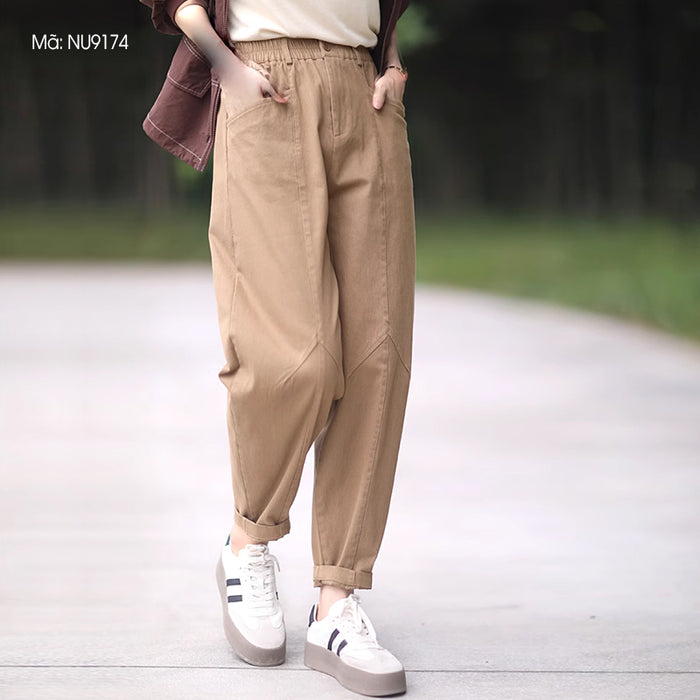 Quần baggy lưng thun khuy cài ống côn hai túi chéo - NU9174