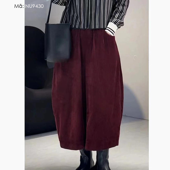 Quần baggy nhung lưng thun ống rộng đơn sắc - NU9430