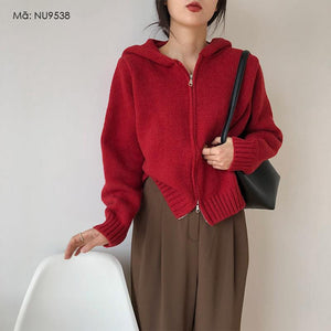 Áo khoác len cashmere dài tay có mũ khóa kéo - NU9538