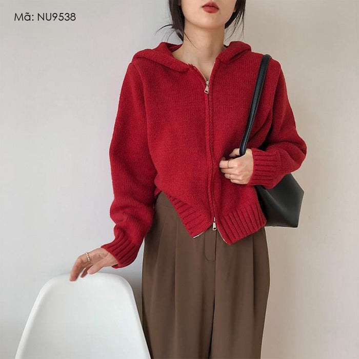 Áo khoác len cashmere dài tay có mũ khóa kéo - NU9538
