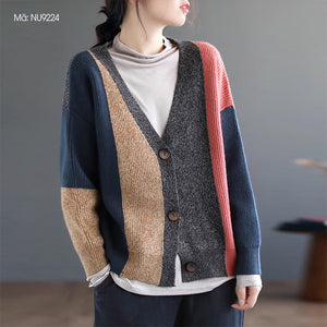 Áo khoác len cardigan dài tay cổ V những mảng màu - NU9224