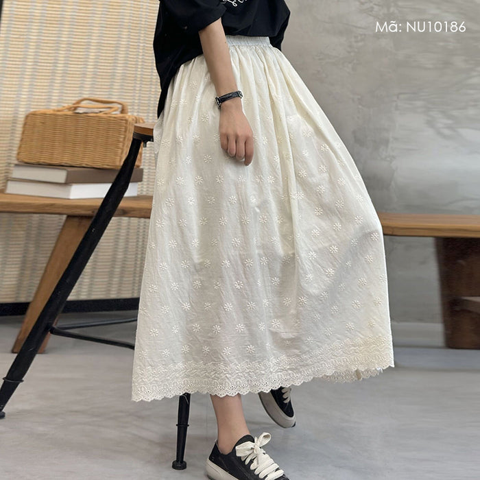 Chân váy linen lưng thun thêu hoa mặt trời - NU10186