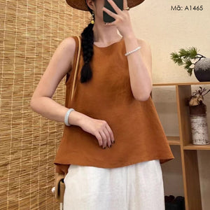 Áo T-shirt linen sát nách cổ tròn - A1465