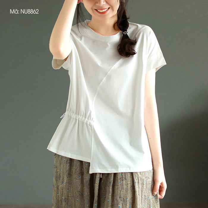 Áo T-shirt ngắn tay cổ tròn bo eo dây rút - NU8862